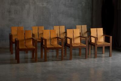 Brutalist Oak Dining Chairs France 1970s