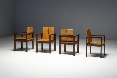 Brutalist Oak Dining Chairs France 1970s