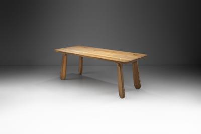 Brutalist Oak Dining Table by De Puydt Belgium 1970s