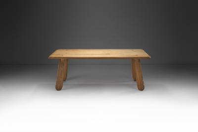 Brutalist Oak Dining Table by De Puydt Belgium 1970s