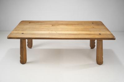 Brutalist Oak Dining Table by De Puydt Belgium 1970s