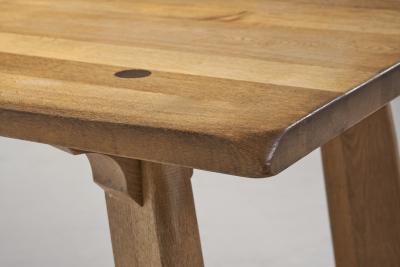 Brutalist Oak Dining Table by De Puydt Belgium 1970s