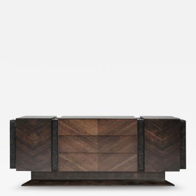 Brutalist Oak Walnut Bookmatched Dresser C 1950s