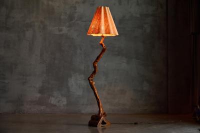 Brutalist Organic Wood Floor Lamp France 1970s