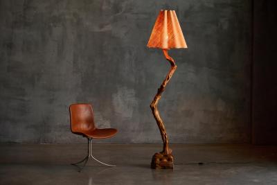 Brutalist Organic Wood Floor Lamp France 1970s