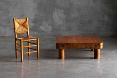 Brutalist Pine Low Coffee Table France 1960s