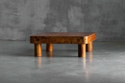 Brutalist Pine Low Coffee Table France 1960s