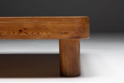 Brutalist Pine Low Coffee Table France 1960s