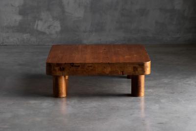 Brutalist Pine Low Coffee Table France 1960s
