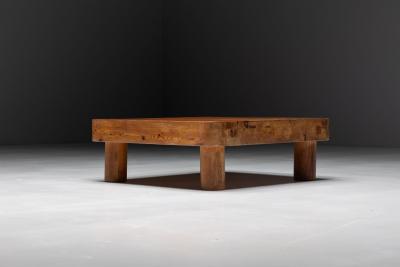 Brutalist Pine Low Coffee Table France 1960s