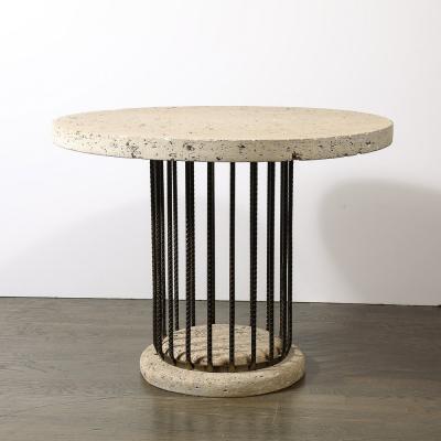 Brutalist Rebar and Fossilized Limestone Dining Table