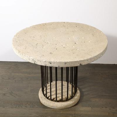 Brutalist Rebar and Fossilized Limestone Dining Table