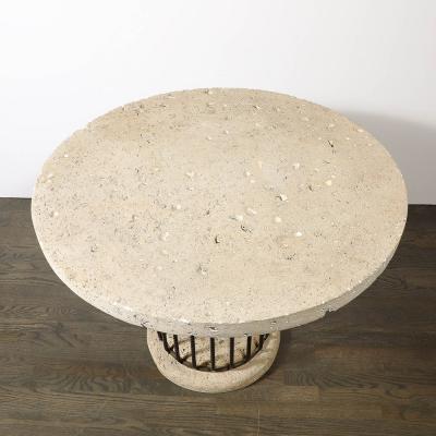 Brutalist Rebar and Fossilized Limestone Dining Table