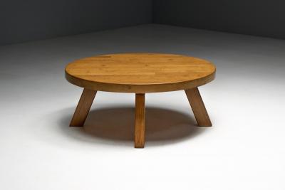 Brutalist Round Coffee Table in Solid Wood France 1960s