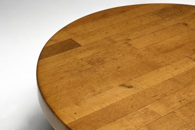 Brutalist Round Coffee Table in Solid Wood France 1960s