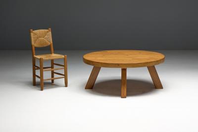 Brutalist Round Coffee Table in Solid Wood France 1960s