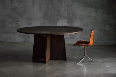 Brutalist Round Dining Table in Reclaimed Wood France 20th Century