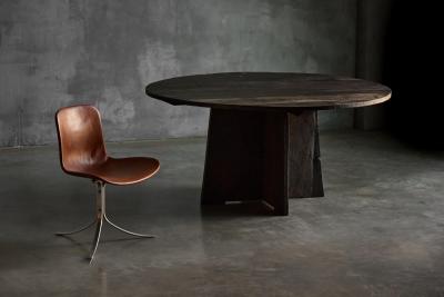 Brutalist Round Dining Table in Reclaimed Wood France 20th Century