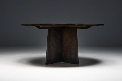 Brutalist Round Dining Table in Reclaimed Wood France 20th Century