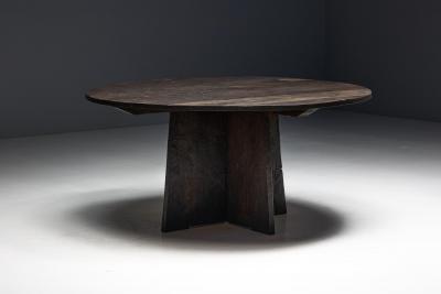 Brutalist Round Dining Table in Reclaimed Wood France 20th Century