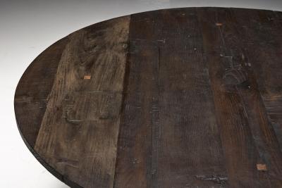 Brutalist Round Dining Table in Reclaimed Wood France 20th Century