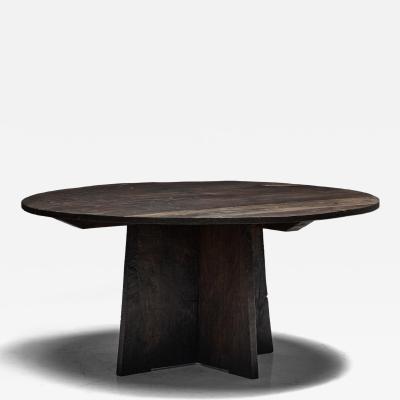 Brutalist Round Dining Table in Reclaimed Wood France 20th Century