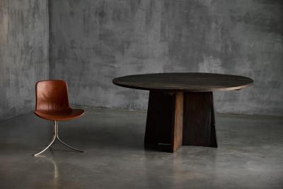 Brutalist Round Dining Table in Reclaimed Wood France 20th Century