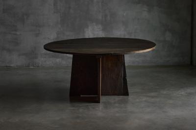 Brutalist Round Dining Table in Reclaimed Wood France 20th Century