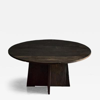 Brutalist Round Dining Table in Reclaimed Wood France 20th Century