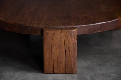 Brutalist Round Oak Coffee Table Mid 20th Century