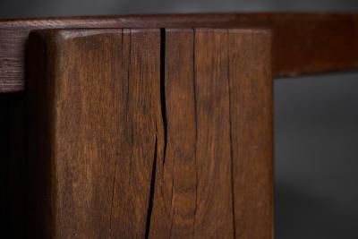 Brutalist Round Oak Coffee Table Mid 20th Century