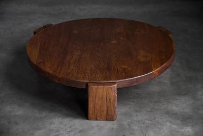 Brutalist Round Oak Coffee Table Mid 20th Century