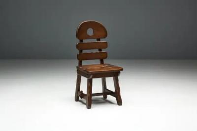 Brutalist Rustic Alpine Dining Chairs in Stained Oak Spain 1970s