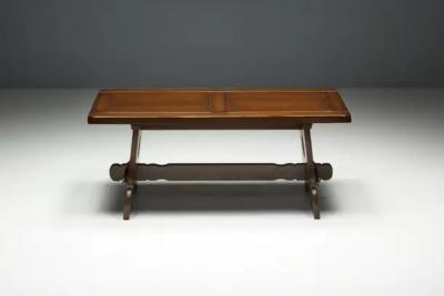 Brutalist Rustic Alpine Dining Table in Stained Oak Spain 1970s