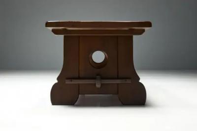 Brutalist Rustic Alpine Dining Table in Stained Oak Spain 1970s