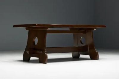 Brutalist Rustic Alpine Dining Table in Stained Oak Spain 1970s