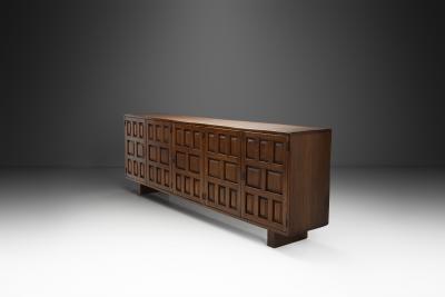 Brutalist Sideboard with Panelled and Geometric Doors Spain 1960s