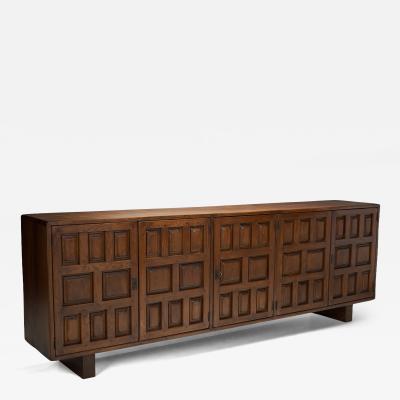 Brutalist Sideboard with Panelled and Geometric Doors Spain 1960s