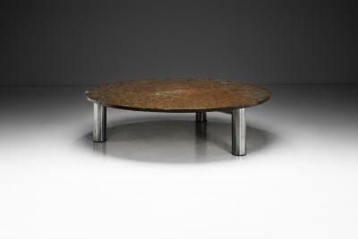 Brutalist Slate Coffee Table with Steel Legs Europe ca 1970s