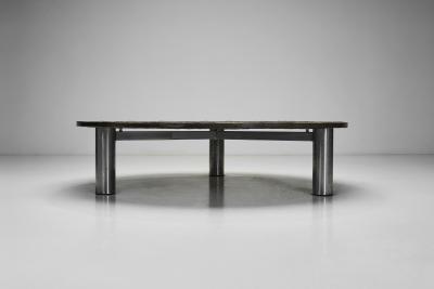 Brutalist Slate Coffee Table with Steel Legs Europe ca 1970s