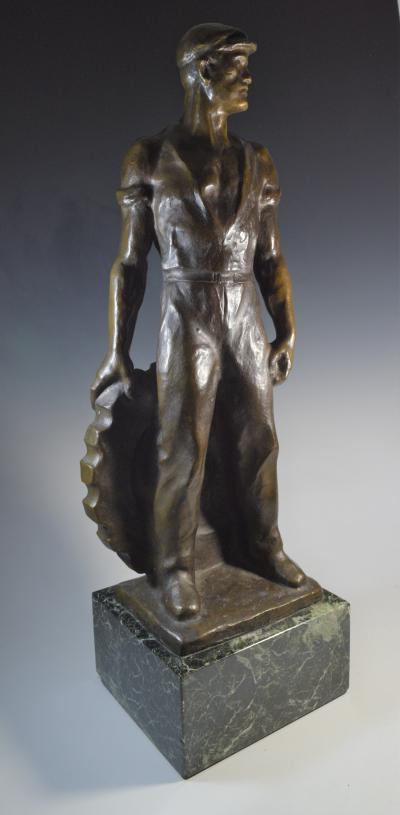 Brutalist Social Realist Male Industrial Worker Bronze Sculpture