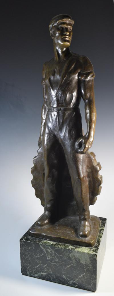 Brutalist Social Realist Male Industrial Worker Bronze Sculpture