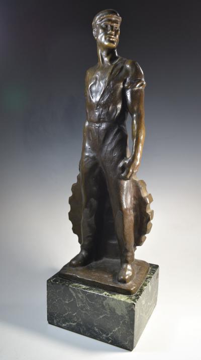 Brutalist Social Realist Male Industrial Worker Bronze Sculpture
