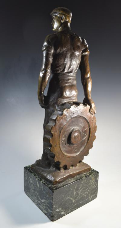 Brutalist Social Realist Male Industrial Worker Bronze Sculpture
