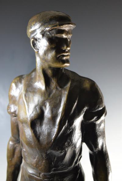 Brutalist Social Realist Male Industrial Worker Bronze Sculpture
