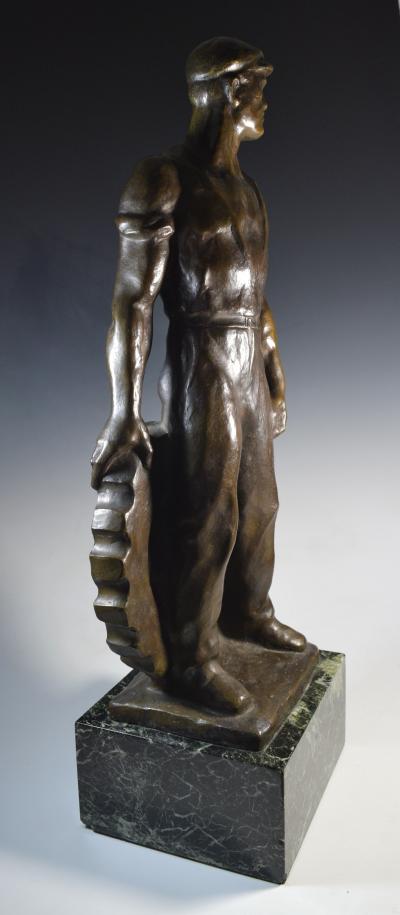 Brutalist Social Realist Male Industrial Worker Bronze Sculpture