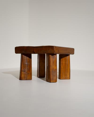 Brutalist Solid Oak Side Table with Wooden Pins 1960s