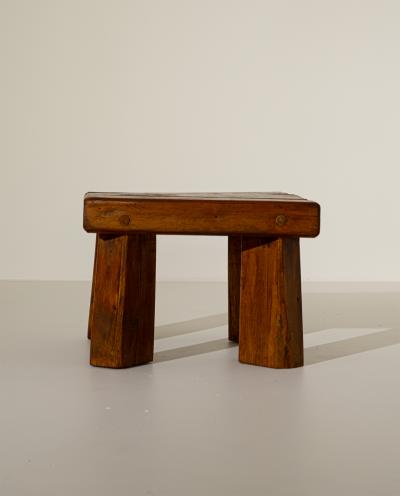 Brutalist Solid Oak Side Table with Wooden Pins 1960s