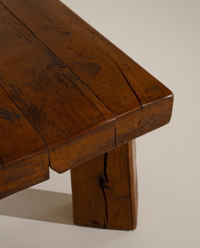Brutalist Solid Oak Side Table with Wooden Pins 1960s