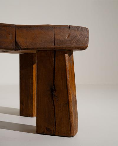 Brutalist Solid Oak Side Table with Wooden Pins 1960s